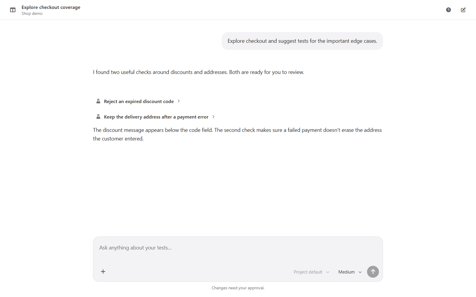 Assistant conversation using a demo project