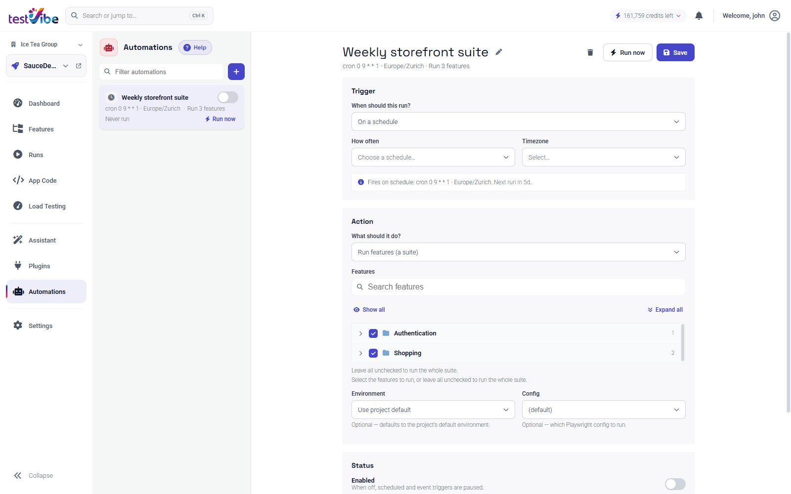 The Automations view