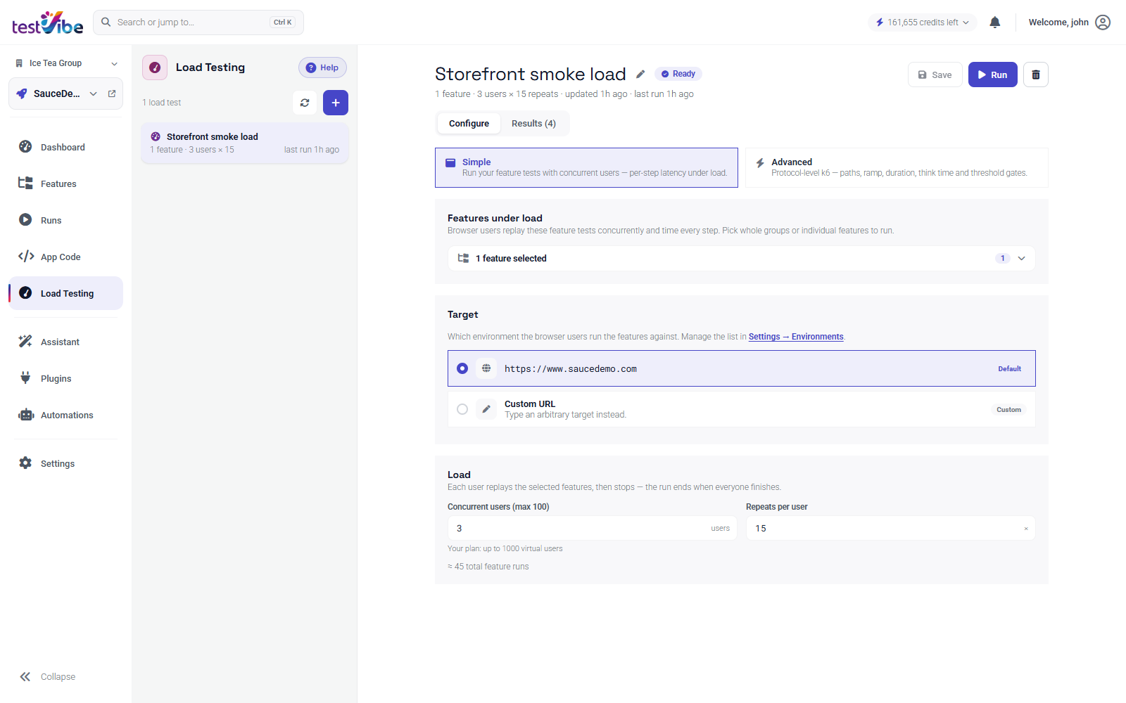 Load test configuration